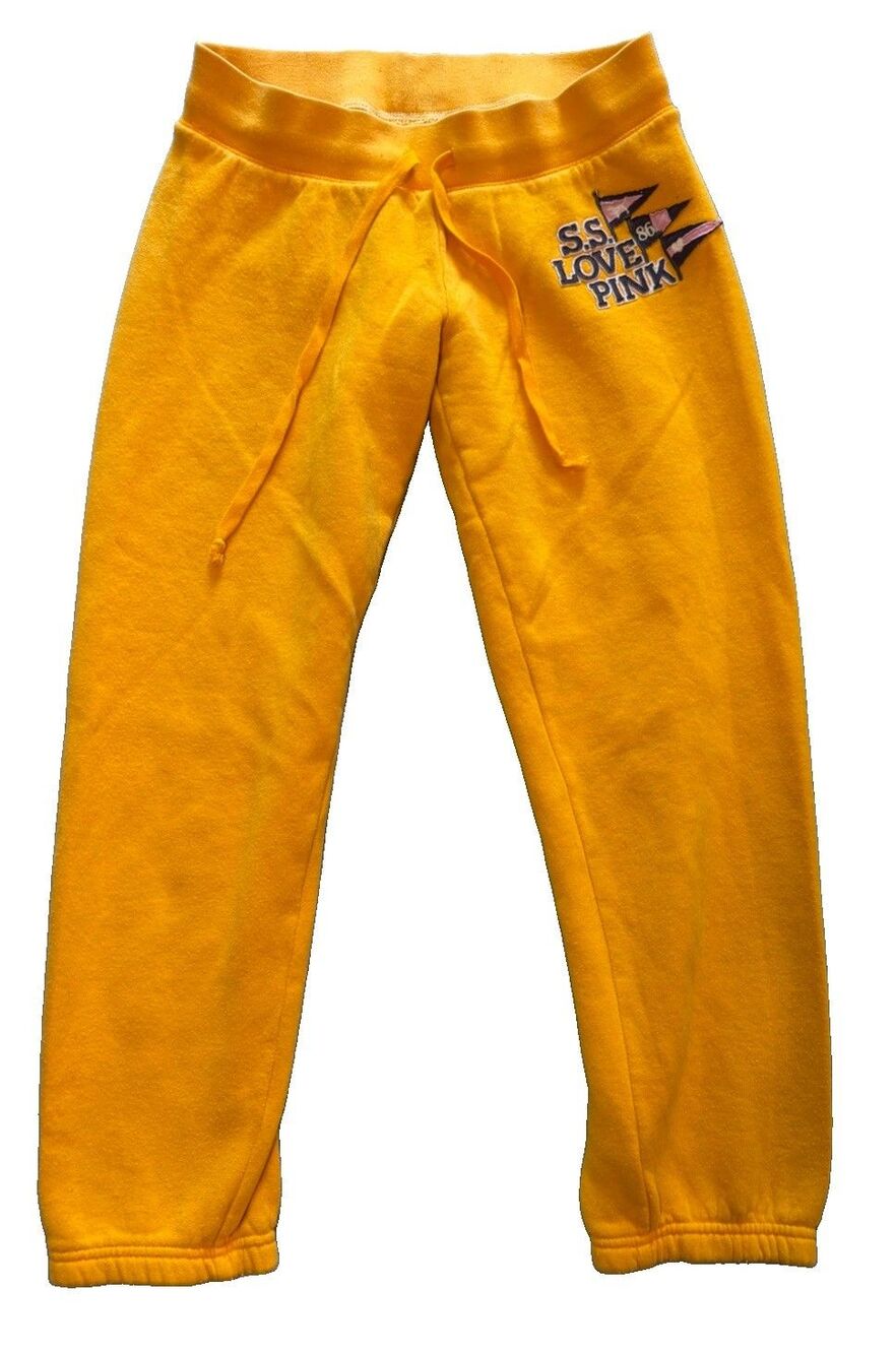 Victorias Secret PINK Sweatpants Womens XS Yellow Nautical Spellout Joggers